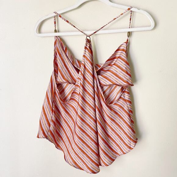 Free People | Stevie Cowl Neck Cami Tank Top Boho Stripe Silky Red Orange XS - Picture 6 of 8
